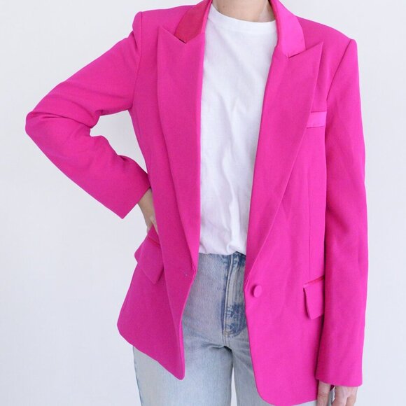 Generation Love New York Cori Hot Pink Single Button Tuxedo Blazer L - Picture 1 of 14